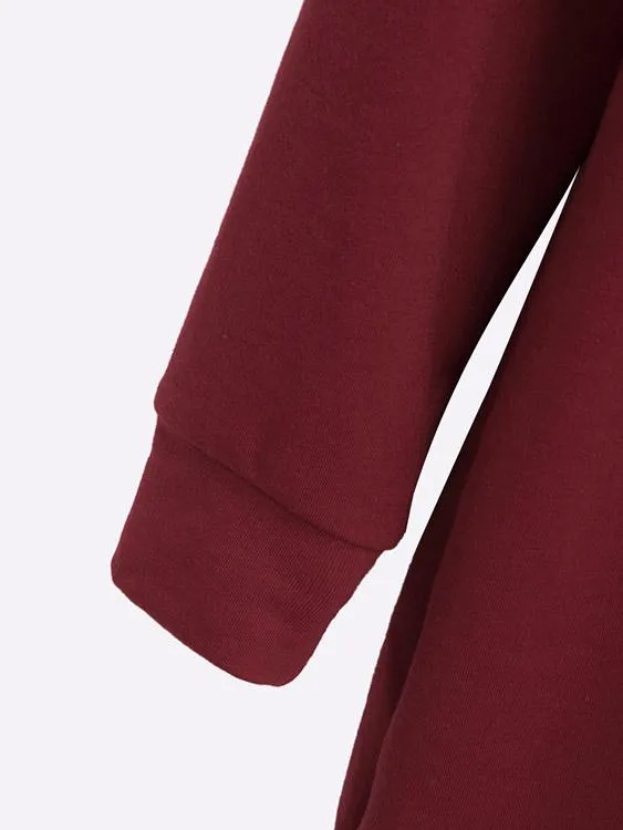 Wholesale Burgundy Long Sleeve Plain Casual Dresses