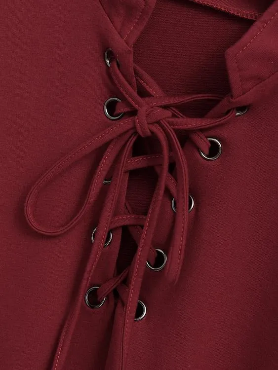 Wholesale Burgundy Long Sleeve Plain Casual Dresses