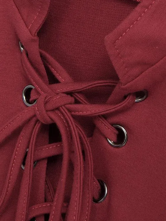 Wholesale Burgundy Long Sleeve Plain Casual Dresses