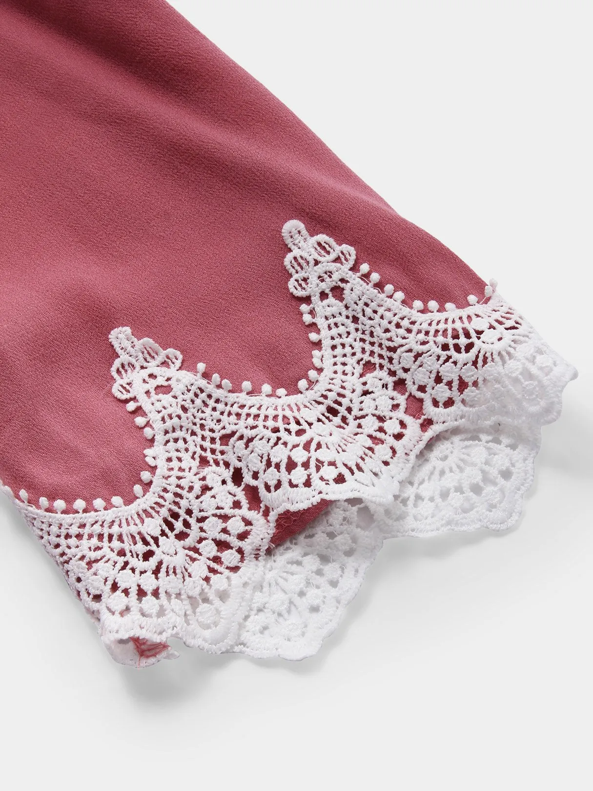 Wholesale Pink Bateau 3/4 Length Sleeve Plain Lace Stitching Hem Casual Dress