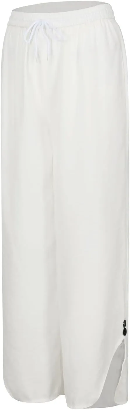 Womans Linen Pants Summer Baggy Button Wide Leg Palazzo Pants Casual High Waisted Trouser Beach Vacation Pant