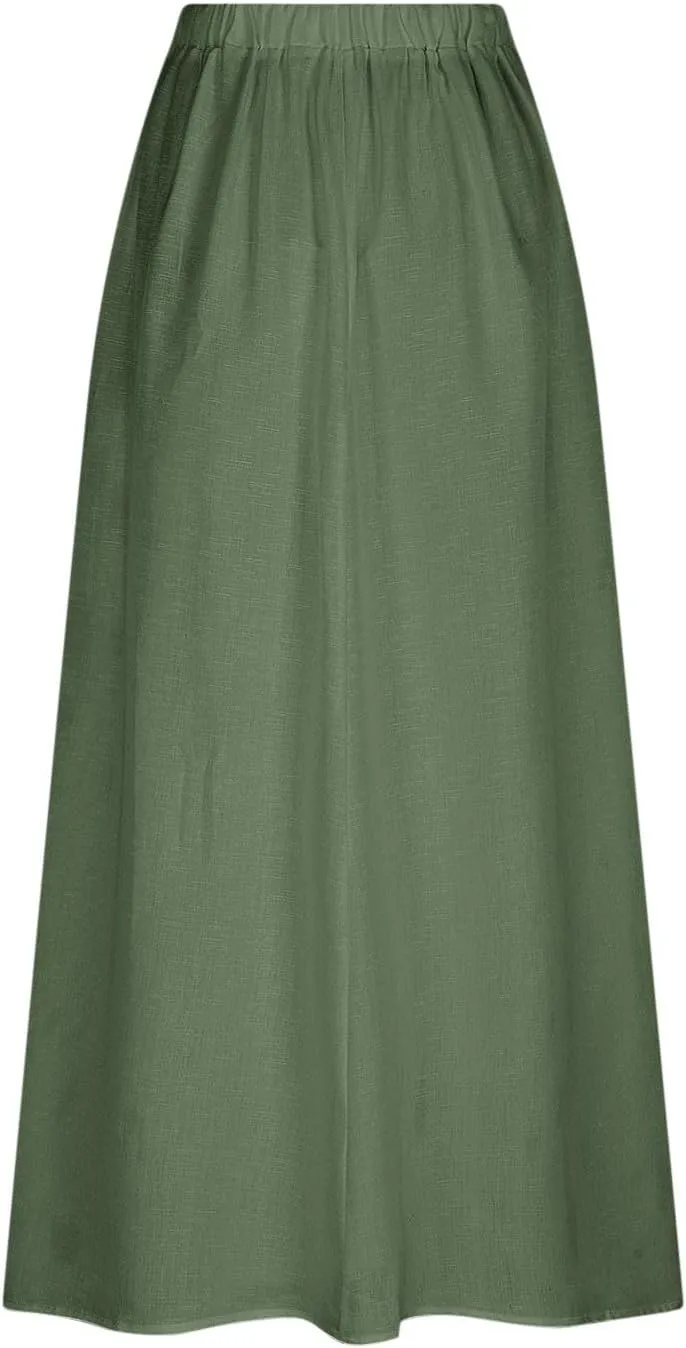 Women Casual Skirts with Pockets Plus Size Maxi Skirts High Waist Pleated Skirt Long A-Line Skirts Flowy Travel Skirt