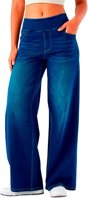 Women High Waisted Jeans Sweatpants That Look Like Jeans Stretchy Pull On Wide Leg Denim Pants with Pockets