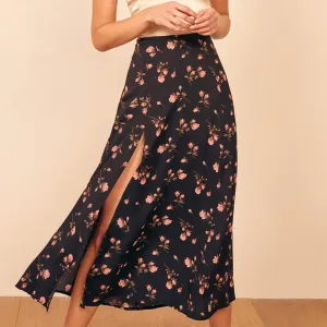 Women Skirt Fashion Elegant Vintage Black Floral Skirts Womens 2020