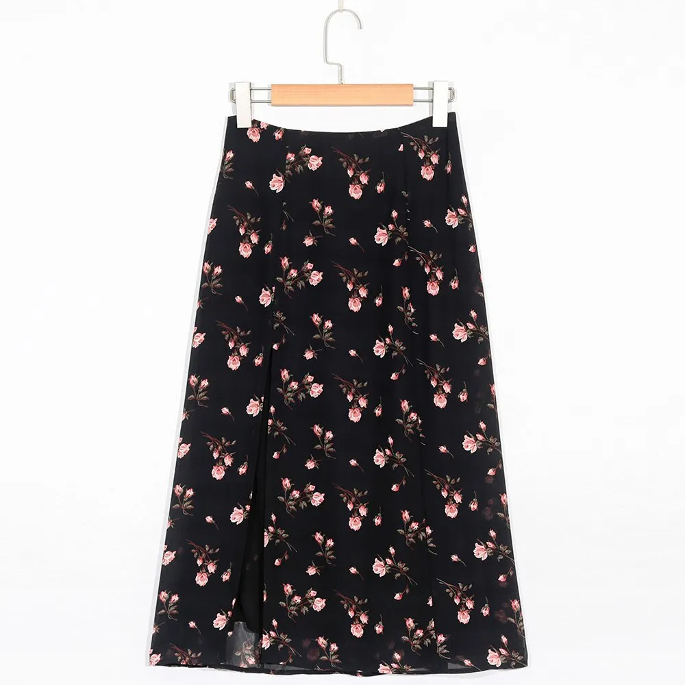 Women Skirt Fashion Elegant Vintage Black Floral Skirts Womens 2020