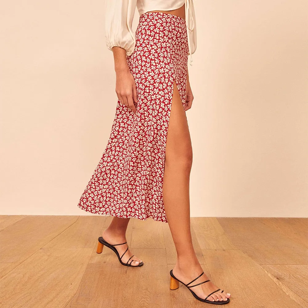 Women Skirt Fashion Elegant Vintage Black Floral Skirts Womens 2020