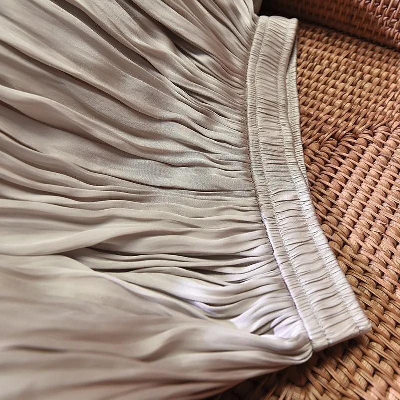 Women's Elegant Solid Color Midi Long Skirt Korean Female High Waist