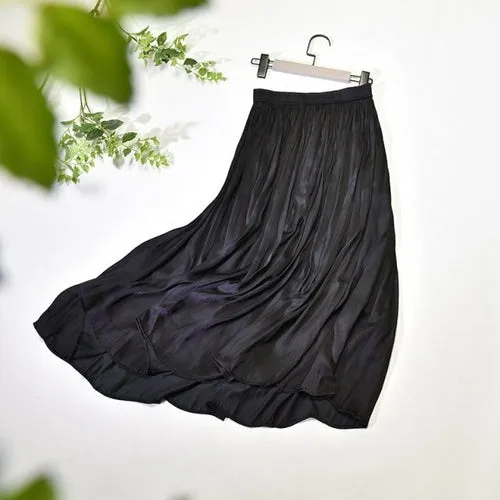 Women's Elegant Solid Color Midi Long Skirt Korean Female High Waist