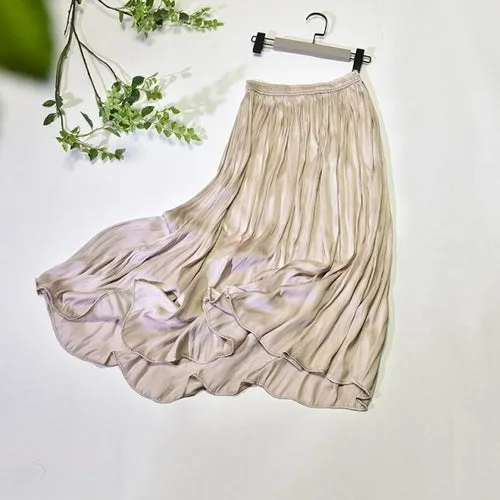 Women's Elegant Solid Color Midi Long Skirt Korean Female High Waist