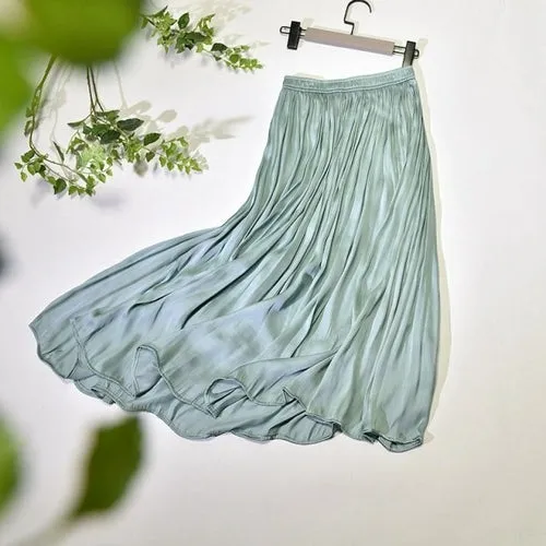 Women's Elegant Solid Color Midi Long Skirt Korean Female High Waist