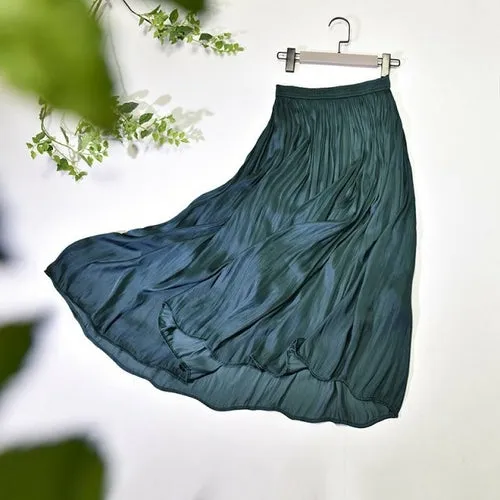Women's Elegant Solid Color Midi Long Skirt Korean Female High Waist