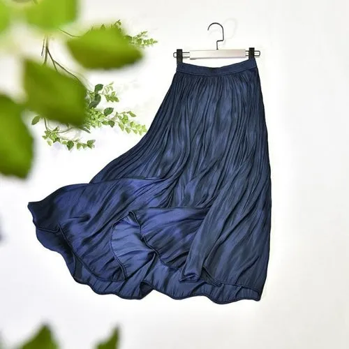 Women's Elegant Solid Color Midi Long Skirt Korean Female High Waist