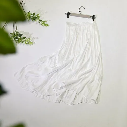 Women's Elegant Solid Color Midi Long Skirt Korean Female High Waist