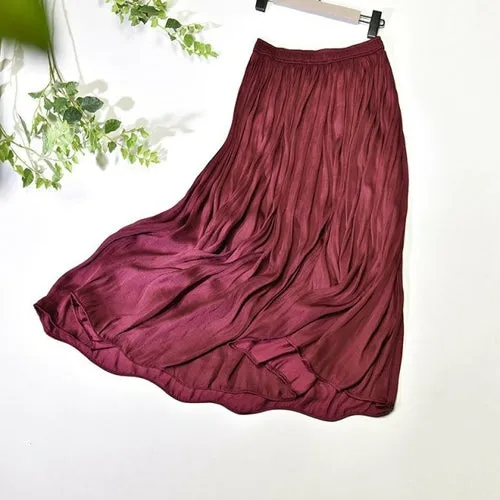 Women's Elegant Solid Color Midi Long Skirt Korean Female High Waist