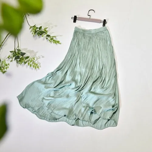 Women's Elegant Solid Color Midi Long Skirt Korean Female High Waist