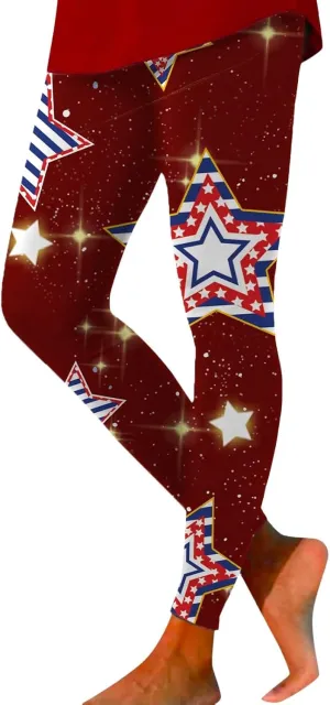 Womens High Waist American Flag Leggings Funny Full-Length Yoga Gym Workout Pants US Flag Patriotic Tights