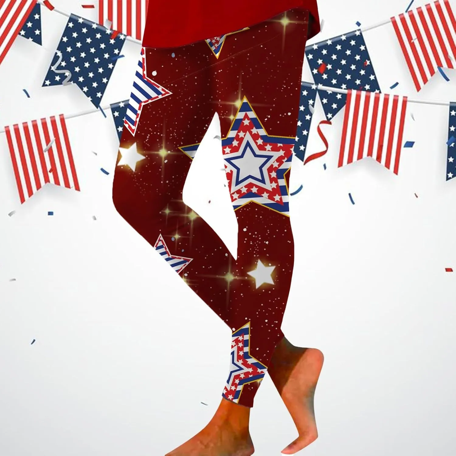 Womens High Waist American Flag Leggings Funny Full-Length Yoga Gym Workout Pants US Flag Patriotic Tights