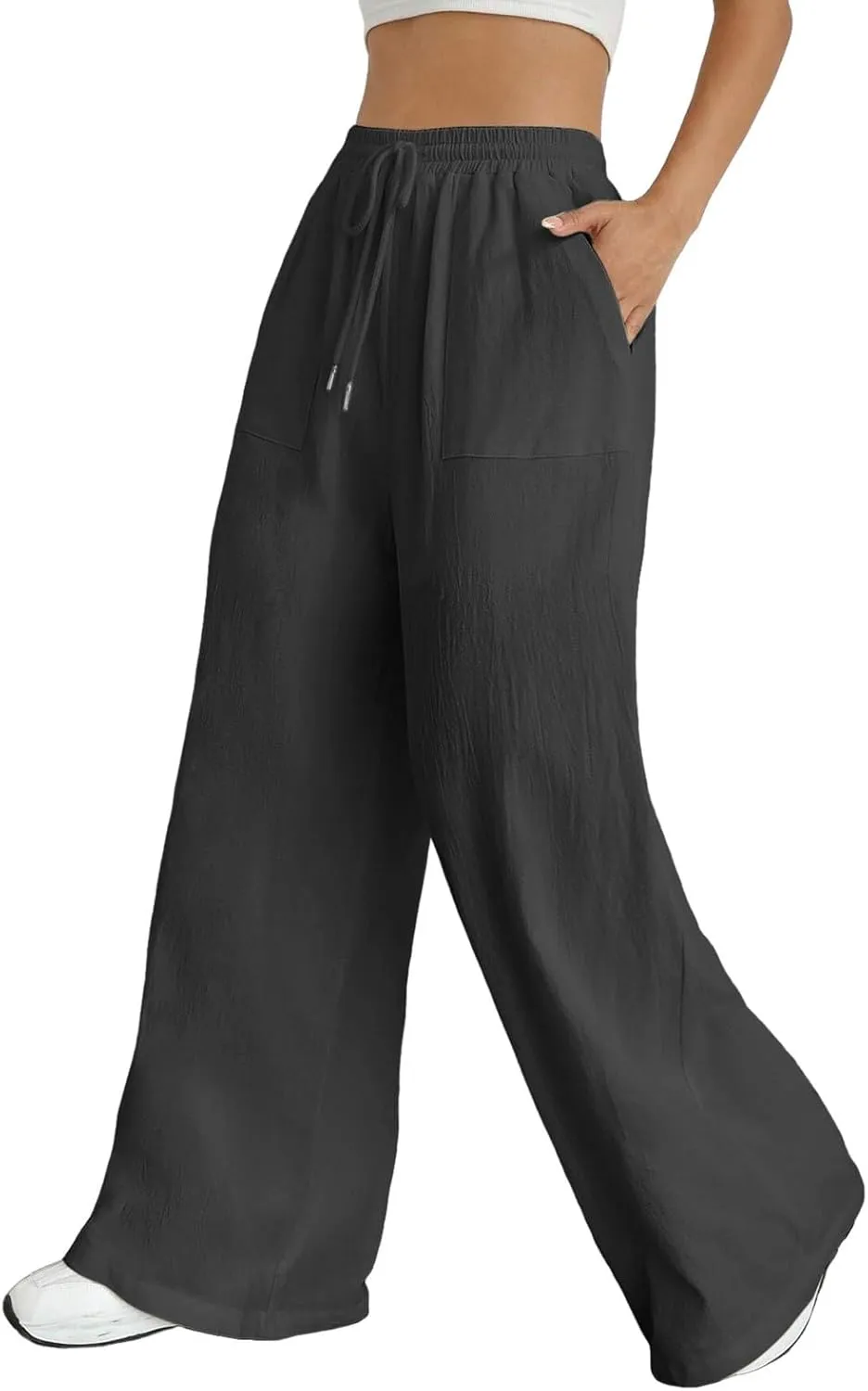 Women's Linen Blend Summer Print Pant Trousers High Waist Stretchy Plus Size Trousers Trendy