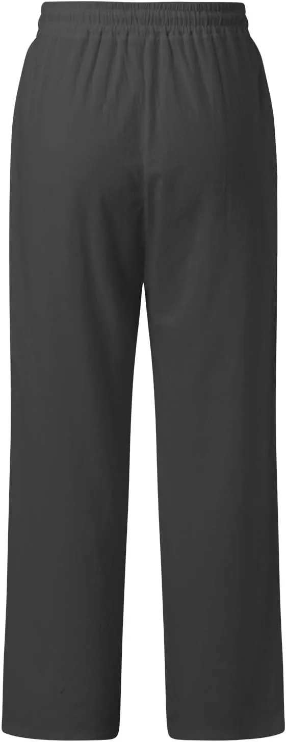 Women's Linen Blend Summer Print Pant Trousers High Waist Stretchy Plus Size Trousers Trendy