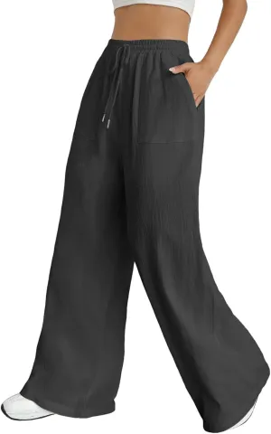 Women's Linen Blend Summer Print Pant Trousers High Waist Stretchy Plus Size Trousers Trendy