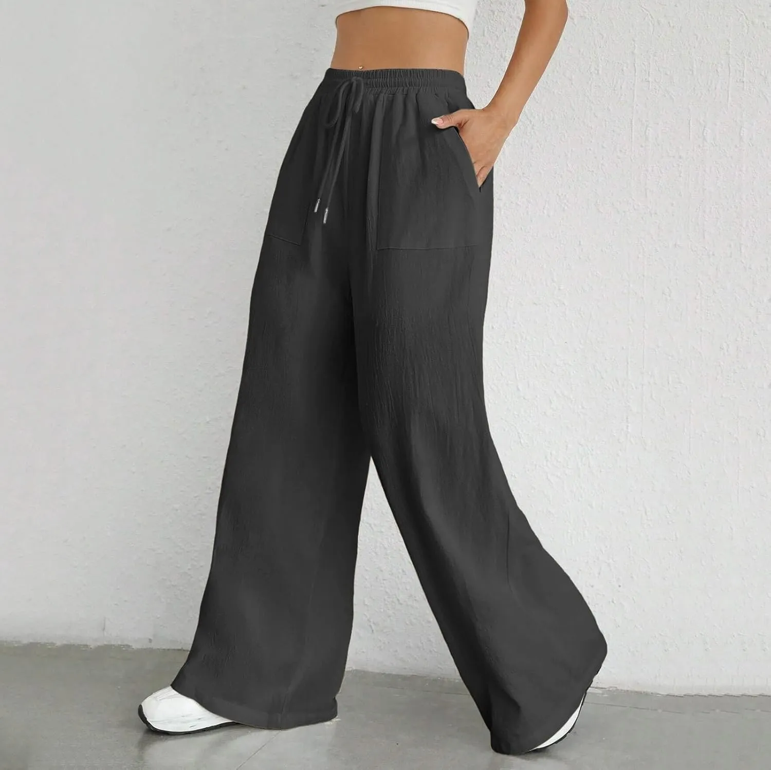 Women's Linen Blend Summer Print Pant Trousers High Waist Stretchy Plus Size Trousers Trendy