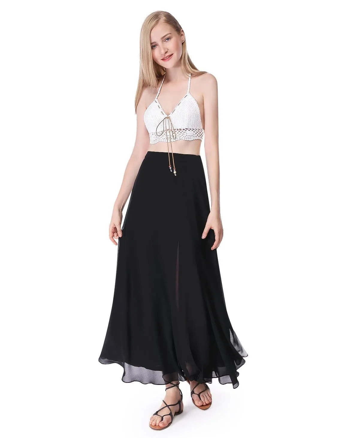 Women's New Elegant Tulle Chiffon Split Skirts High Waist Pleated.