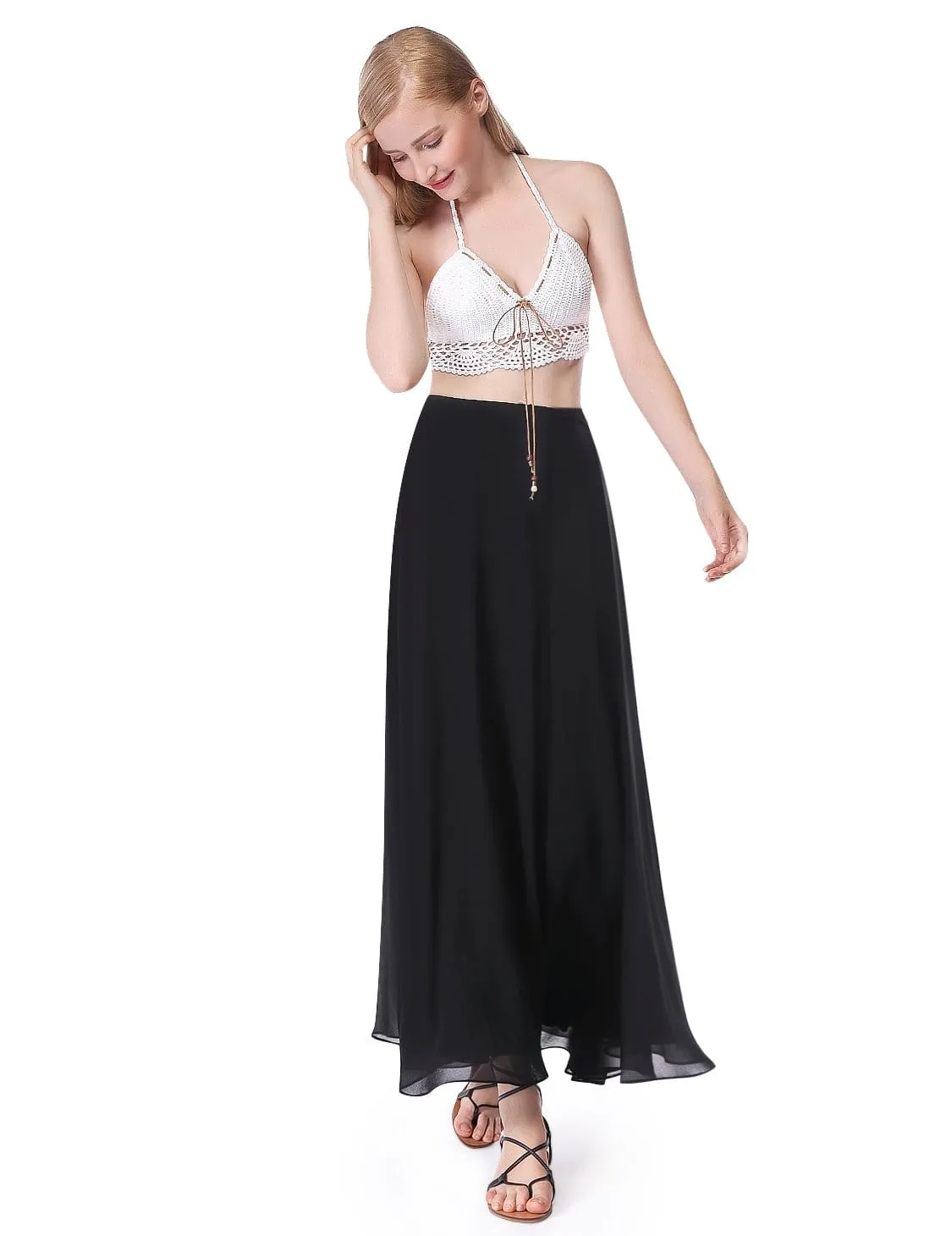 Women's New Elegant Tulle Chiffon Split Skirts High Waist Pleated.