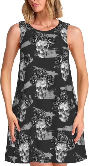Womens Sleeveless Dress A-Line Flare Tank Dress Loose Sun Dresses Summer Flowy Swing Sundress Round Neck Outfit